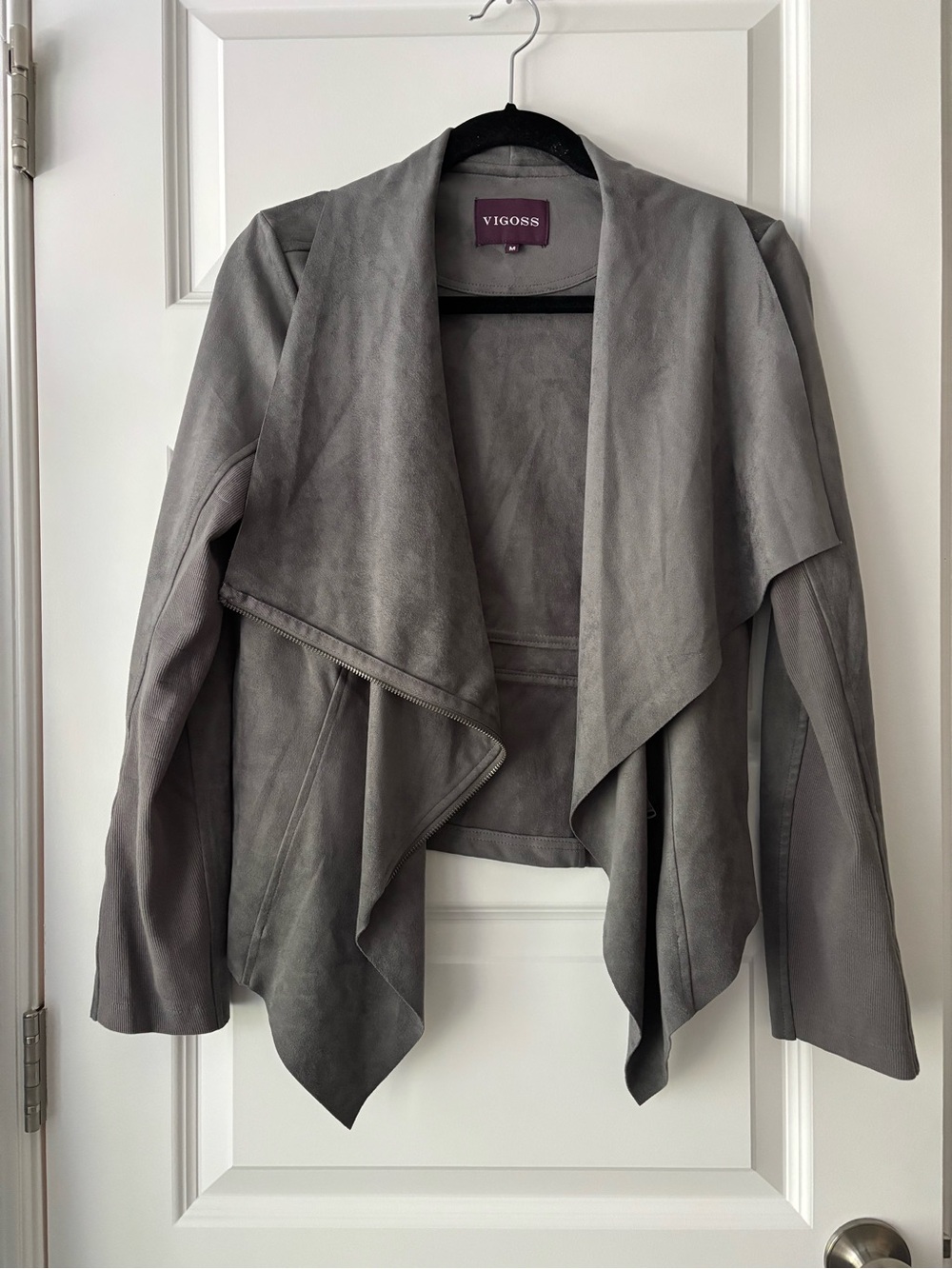 Vigoss Gray Faux Suede Draped Open Front Asymmetrical Jacket Size M